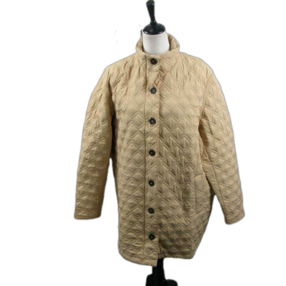 Lands' End Beige Lightweight Quilted 3/4 Length Jacket Size XL